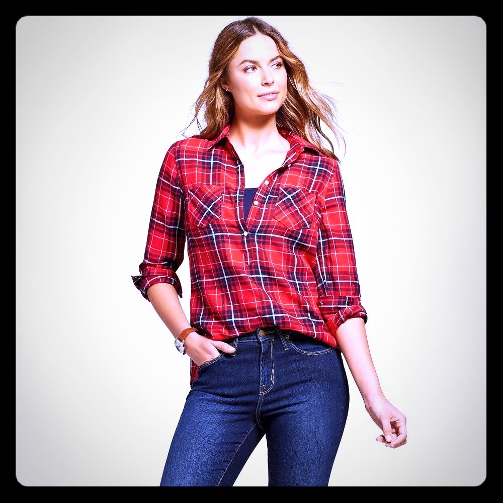 Merona Red and Blue Plaid Flannel Shirt